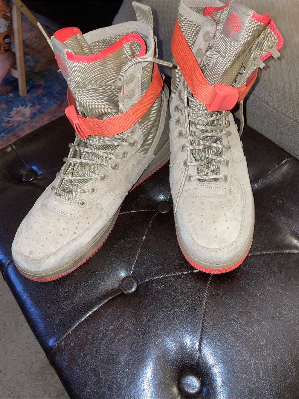 Men's High-Top Nike Air in Khaki with Orange Accents